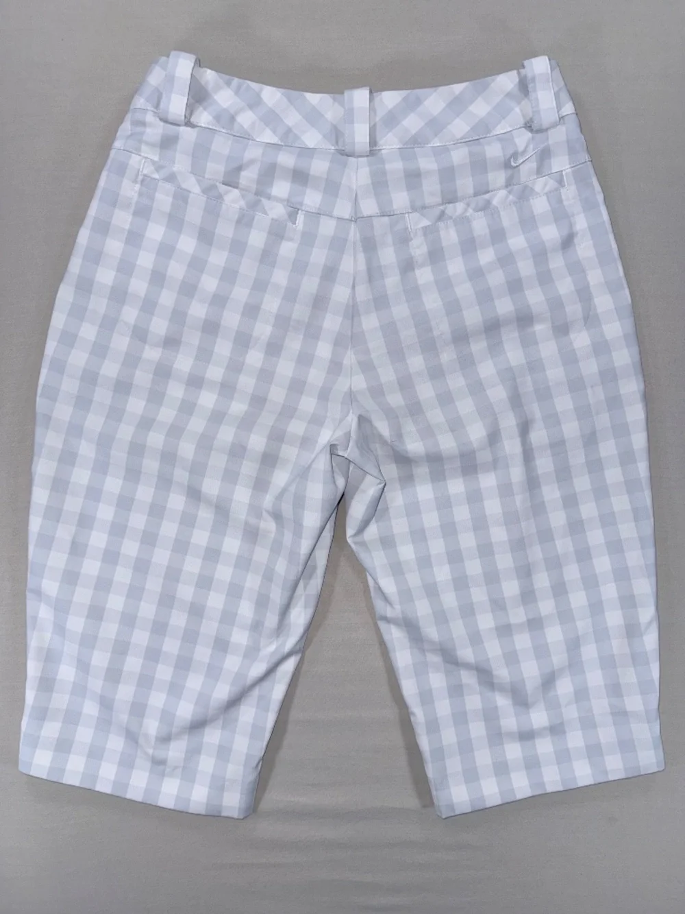 Nike Golf Tour Performance Dri-FIT Gingham Bermuda Shorts Grey White 0 EUC